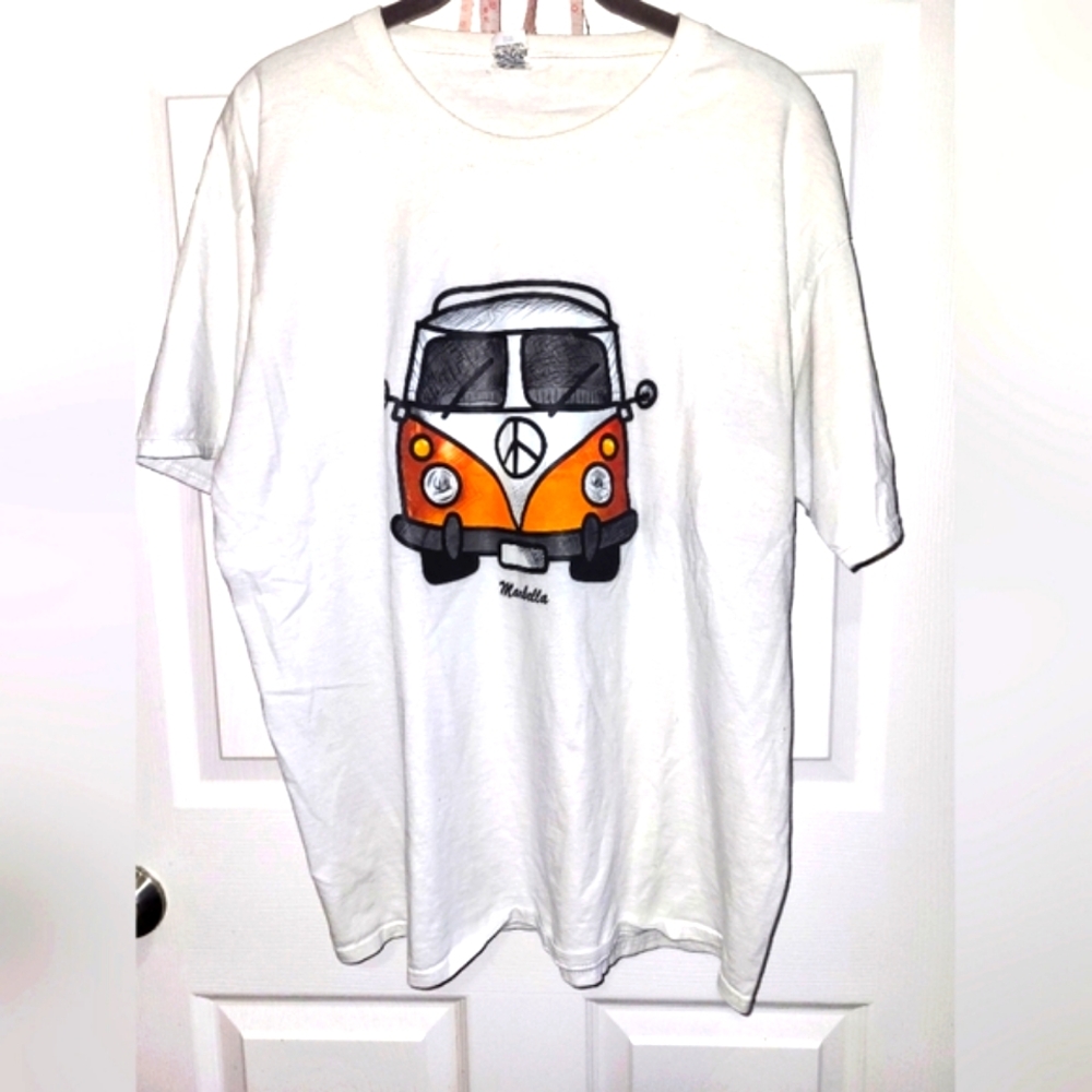 (XL)Vtg Mens 👕Volkswagon Bus Van Mirabella Graphic T shirt👕Ptp 21"×L26"